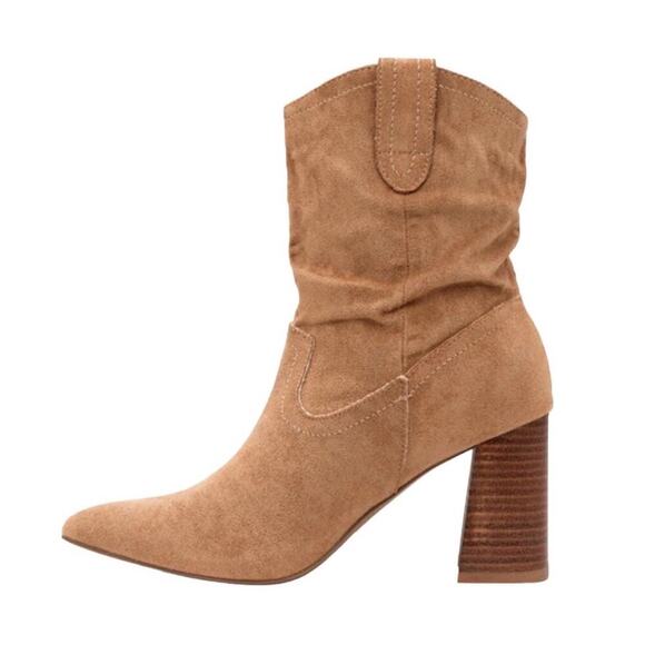 VICI Faux Suede Heeled Bootie Sz 9 Tan Western Preppy Cowgirl Streetwear Grunge - Picture 4 of 13